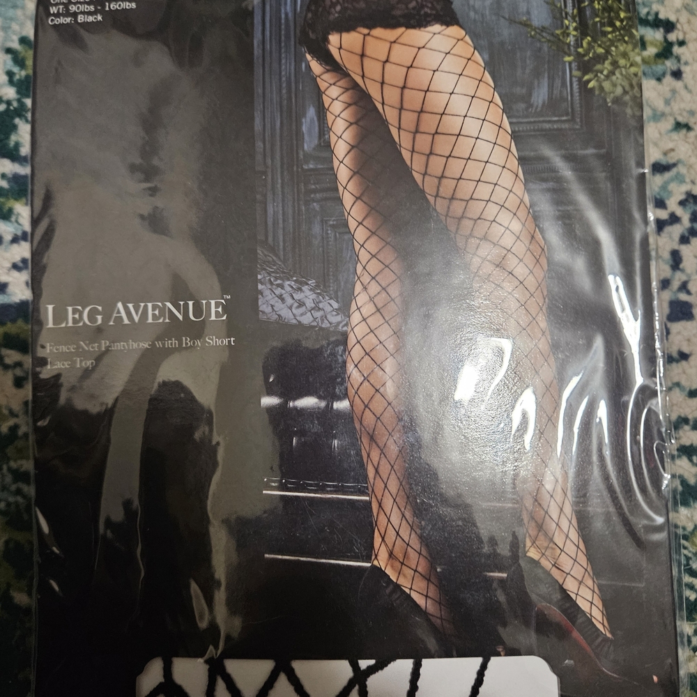 Leg Avenue Black Fishnet Pantyhose with Lace Top